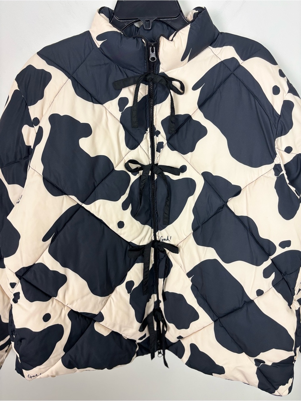Free People Lisa Says Gah Lady Puffer Jacket in Black and White Cow Print Size X - Picture 5 of 13